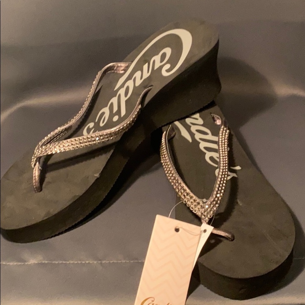 Candie’s Wedges rhinestone flip flops